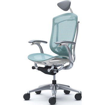 コンテッサセコンダ、固定肘、可動ヘッド、座メッシュ、ハンガー無、ランバー付、ホワイトB、ポリッシュ、脚ポリッシュ、ウレタン オカムラ(岡村製作所)