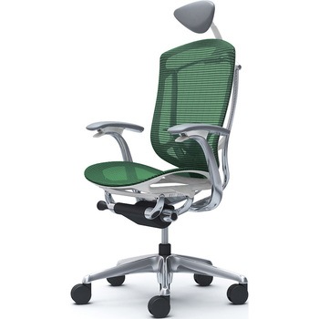 コンテッサセコンダ、固定肘、可動ヘッド、座メッシュ、ハンガー無、ランバー付、ホワイトB、ポリッシュ、脚ポリッシュ、ウレタン オカムラ(岡村製作所)