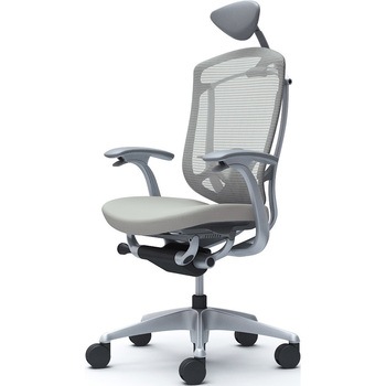 コンテッサセコンダ、固定肘、可動ヘッド、座クッション、ハンガー無、ランバー付、グレーB、シルバー、脚シルバー、ウレタン オカムラ(岡村製作所)