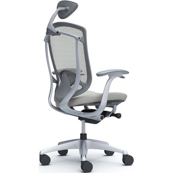 コンテッサセコンダ、固定肘、可動ヘッド、座クッション、ハンガー無、ランバー付、グレーB、シルバー、脚シルバー、ウレタン オカムラ(岡村製作所)