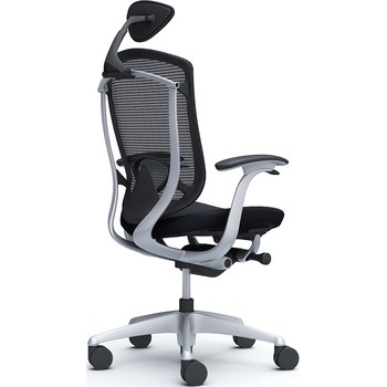 コンテッサセコンダ、固定肘、可動ヘッド、座クッション、ハンガー無、ランバー付、ブラックB、シルバー、脚シルバー、ウレタン - オカムラ(岡村製作所)