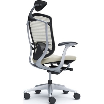 コンテッサセコンダ、固定肘、可動ヘッド、座クッション、ハンガー無、ランバー付、ブラックB、シルバー、脚シルバー、ウレタン - オカムラ(岡村製作所)