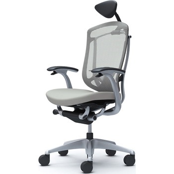 コンテッサセコンダ、固定肘、可動ヘッド、座クッション、ハンガー無、ランバー付、ブラックB、シルバー、脚シルバー、ウレタン - オカムラ(岡村製作所)