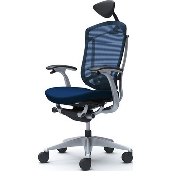 コンテッサセコンダ、固定肘、可動ヘッド、座クッション、ハンガー無、ランバー付、ブラックB、シルバー、脚シルバー、ウレタン - オカムラ(岡村製作所)