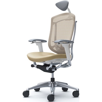 コンテッサセコンダ、可動肘、可動ヘッド、座革、ハンガー無、ランバー付、ホワイトB、ポリッシュ、脚ポリッシュ、ウレタン オカムラ(岡村製作所)