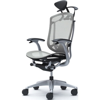 コンテッサセコンダ、固定肘、可動ヘッド、座メッシュ、ハンガー付、ランバー付、ブラックB、シルバー、脚シルバー、ウレタン オカムラ(岡村製作所)