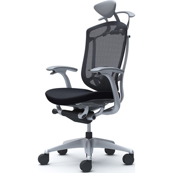 コンテッサセコンダ、固定肘、可動ヘッド、座クッション、ハンガー付、ランバー付、グレーB、シルバー、脚シルバー、ウレタン - オカムラ(岡村製作所)