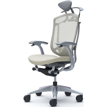 コンテッサセコンダ、固定肘、可動ヘッド、座クッション、ハンガー付、ランバー付、グレーB、シルバー、脚シルバー、ウレタン - オカムラ(岡村製作所)