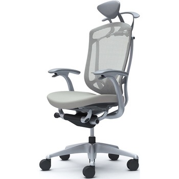 コンテッサセコンダ、固定肘、可動ヘッド、座クッション、ハンガー付、ランバー付、グレーB、シルバー、脚シルバー、ウレタン - オカムラ(岡村製作所)