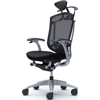 コンテッサセコンダ、固定肘、可動ヘッド、座クッション、ハンガー付、ランバー付、ブラックB、シルバー、脚シルバー、ウレタン オカムラ(岡村製作所)