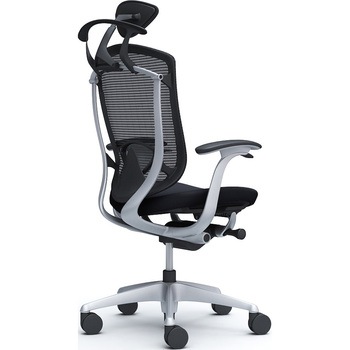 コンテッサセコンダ、固定肘、可動ヘッド、座クッション、ハンガー付、ランバー付、ブラックB、シルバー、脚シルバー、ウレタン オカムラ(岡村製作所)