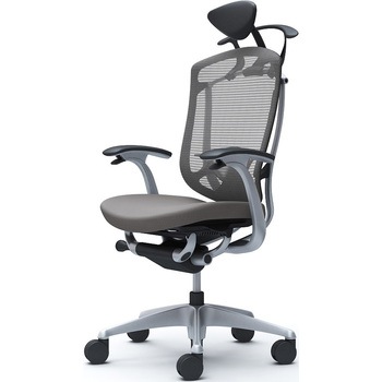 コンテッサセコンダ、固定肘、可動ヘッド、座クッション、ハンガー付、ランバー付、ブラックB、シルバー、脚シルバー、ウレタン オカムラ(岡村製作所)