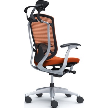 コンテッサセコンダ、固定肘、可動ヘッド、座クッション、ハンガー付、ランバー付、ブラックB、シルバー、脚シルバー、ウレタン オカムラ(岡村製作所)