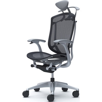 コンテッサセコンダ、固定肘、可動ヘッド、座メッシュ、ハンガー付、ランバー無、グレーB、シルバー、脚シルバー、ウレタン オカムラ(岡村製作所)