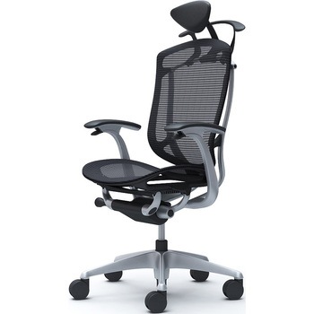 コンテッサセコンダ、固定肘、可動ヘッド、座メッシュ、ハンガー付、ランバー無、ブラックB、シルバー、脚シルバー、ウレタン オカムラ(岡村製作所)