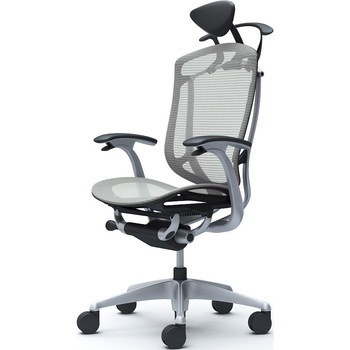 コンテッサセコンダ、固定肘、可動ヘッド、座メッシュ、ハンガー付、ランバー無、ブラックB、シルバー、脚シルバー、ウレタン オカムラ(岡村製作所)