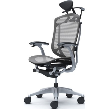 コンテッサセコンダ、固定肘、可動ヘッド、座メッシュ、ハンガー付、ランバー無、ブラックB、シルバー、脚シルバー、ウレタン オカムラ(岡村製作所)