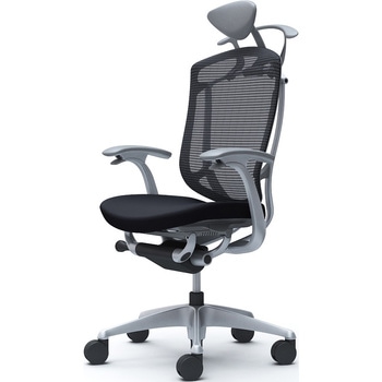 コンテッサセコンダ、固定肘、可動ヘッド、座クッション、ハンガー付、ランバー無、グレーB、シルバー、脚シルバー、ウレタン - オカムラ(岡村製作所)