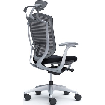 コンテッサセコンダ、固定肘、可動ヘッド、座クッション、ハンガー付、ランバー無、グレーB、シルバー、脚シルバー、ウレタン - オカムラ(岡村製作所)