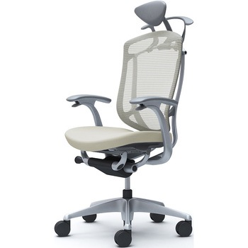 コンテッサセコンダ、固定肘、可動ヘッド、座クッション、ハンガー付、ランバー無、グレーB、シルバー、脚シルバー、ウレタン - オカムラ(岡村製作所)