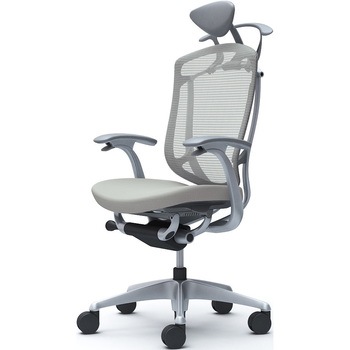 コンテッサセコンダ、固定肘、可動ヘッド、座クッション、ハンガー付、ランバー無、グレーB、シルバー、脚シルバー、ウレタン - オカムラ(岡村製作所)