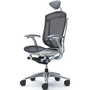 コンテッサセコンダ、固定肘、可動ヘッド、座メッシュ、ハンガー無、ランバー無、ホワイトB、ポリッシュ、脚ポリッシュ、ウレタン オカムラ(岡村製作所)