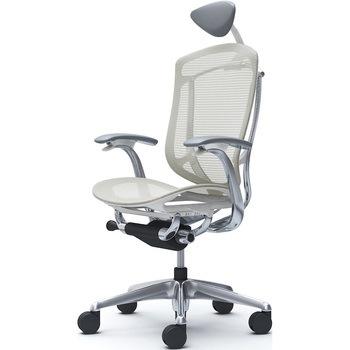 コンテッサセコンダ、固定肘、可動ヘッド、座メッシュ、ハンガー無、ランバー無、ホワイトB、ポリッシュ、脚ポリッシュ、ウレタン オカムラ(岡村製作所)