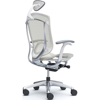 コンテッサセコンダ、固定肘、可動ヘッド、座メッシュ、ハンガー無、ランバー無、ホワイトB、ポリッシュ、脚ポリッシュ、ウレタン オカムラ(岡村製作所)