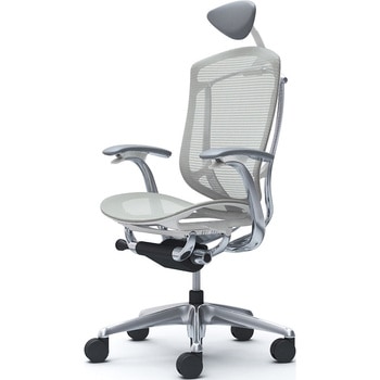 コンテッサセコンダ、固定肘、可動ヘッド、座メッシュ、ハンガー無、ランバー無、ホワイトB、ポリッシュ、脚ポリッシュ、ウレタン オカムラ(岡村製作所)