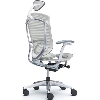 コンテッサセコンダ、固定肘、可動ヘッド、座メッシュ、ハンガー無、ランバー無、ホワイトB、ポリッシュ、脚ポリッシュ、ウレタン オカムラ(岡村製作所)