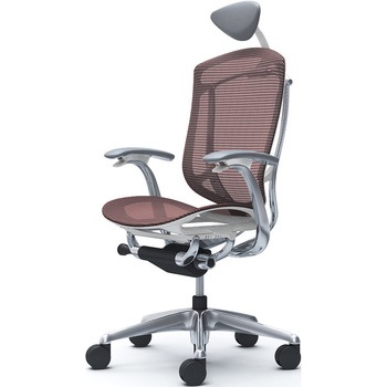 コンテッサセコンダ、固定肘、可動ヘッド、座メッシュ、ハンガー無、ランバー無、ホワイトB、ポリッシュ、脚ポリッシュ、ウレタン オカムラ(岡村製作所)