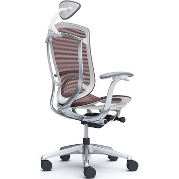 コンテッサセコンダ、固定肘、可動ヘッド、座メッシュ、ハンガー無、ランバー無、ホワイトB、ポリッシュ、脚ポリッシュ、ウレタン オカムラ(岡村製作所)