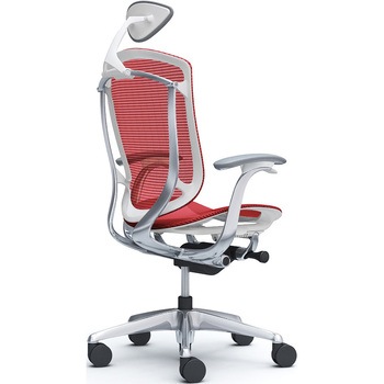 コンテッサセコンダ、固定肘、可動ヘッド、座メッシュ、ハンガー無、ランバー無、ホワイトB、ポリッシュ、脚ポリッシュ、ウレタン オカムラ(岡村製作所)