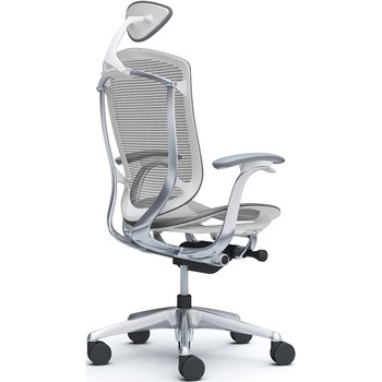 コンテッサセコンダ、固定肘、可動ヘッド、座メッシュ、ハンガー無、ランバー無、ホワイトB、ポリッシュ、脚ポリッシュ、ウレタン オカムラ(岡村製作所)