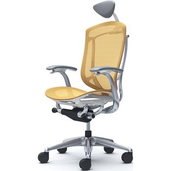 コンテッサセコンダ、固定肘、可動ヘッド、座メッシュ、ハンガー無、ランバー無、ホワイトB、ポリッシュ、脚ポリッシュ、ウレタン オカムラ(岡村製作所)