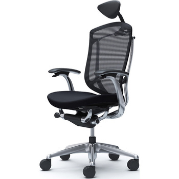 コンテッサセコンダ、固定肘、可動ヘッド、座クッション、ハンガー無、ランバー無、ブラックB、ポリッシュ、脚ポリッシュ、ウレタン - オカムラ(岡村製作所)