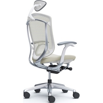 コンテッサセコンダ、固定肘、可動ヘッド、座クッション、ハンガー無、ランバー無、ホワイトB、ポリッシュ、脚ポリッシュ、ウレタン - オカムラ(岡村製作所)