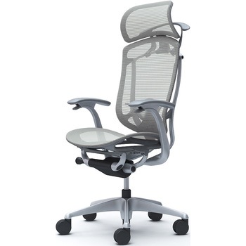 コンテッサセコンダ、固定肘、固定ヘッド、座メッシュ、ハンガー付、ランバー付、グレーB、シルバー、脚シルバー、ウレタン オカムラ(岡村製作所)
