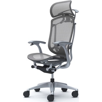 コンテッサセコンダ、固定肘、固定ヘッド、座メッシュ、ハンガー付、ランバー付、グレーB、シルバー、脚シルバー、ウレタン オカムラ(岡村製作所)