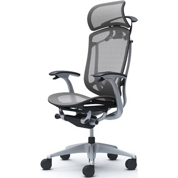コンテッサセコンダ、固定肘、固定ヘッド、座メッシュ、ハンガー付、ランバー付、ブラックB、シルバー、脚シルバー、ウレタン オカムラ(岡村製作所)