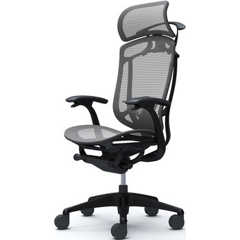 コンテッサセコンダ、固定肘、固定ヘッド、座メッシュ、ハンガー付、ランバー付、ブラックB、ブラック、脚ブラック、ウレタン オカムラ(岡村製作所)