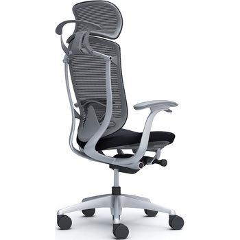 コンテッサセコンダ、固定肘、固定ヘッド、座クッション、ハンガー付、ランバー付、グレーB、シルバー、脚シルバー、ウレタン - オカムラ(岡村製作所)