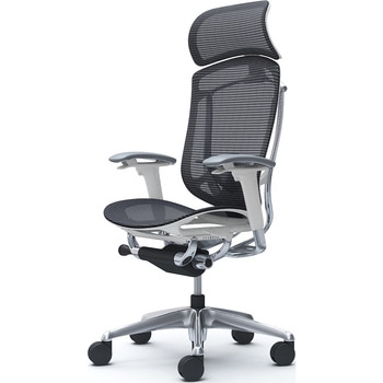 コンテッサセコンダ、可動肘、固定ヘッド、座メッシュ、ハンガー無、ランバー付、ホワイトB、ポリッシュ、脚ポリッシュ、ウレタン - オカムラ(岡村製作所)