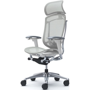 コンテッサセコンダ、可動肘、固定ヘッド、座メッシュ、ハンガー無、ランバー付、ホワイトB、ポリッシュ、脚ポリッシュ、ウレタン - オカムラ(岡村製作所)