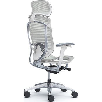 コンテッサセコンダ、可動肘、固定ヘッド、座メッシュ、ハンガー無、ランバー付、ホワイトB、ポリッシュ、脚ポリッシュ、ウレタン - オカムラ(岡村製作所)