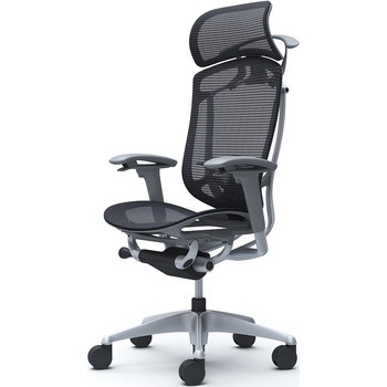 コンテッサセコンダ、可動肘、固定ヘッド、座メッシュ、ハンガー付、ランバー付、グレーB、シルバー、脚シルバー、ウレタン オカムラ(岡村製作所)