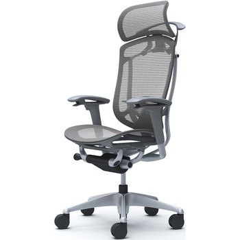 コンテッサセコンダ、可動肘、固定ヘッド、座メッシュ、ハンガー付、ランバー付、グレーB、シルバー、脚シルバー、ウレタン オカムラ(岡村製作所)