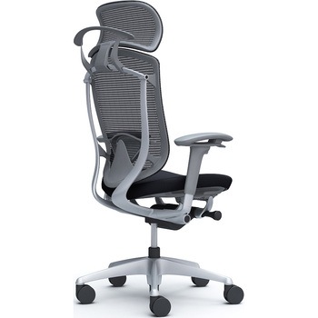 コンテッサセコンダ、可動肘、固定ヘッド、座クッション、ハンガー付、ランバー付、グレーB、シルバー、脚シルバー、ウレタン オカムラ(岡村製作所)