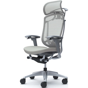 コンテッサセコンダ、可動肘、固定ヘッド、座クッション、ハンガー付、ランバー付、グレーB、シルバー、脚シルバー、ウレタン オカムラ(岡村製作所)