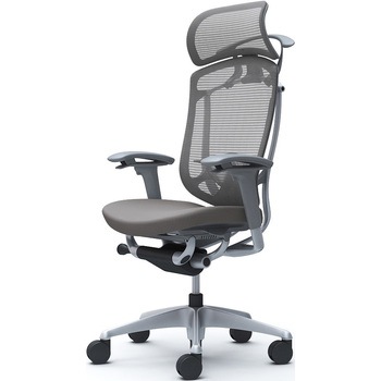 コンテッサセコンダ、可動肘、固定ヘッド、座クッション、ハンガー付、ランバー付、グレーB、シルバー、脚シルバー、ウレタン オカムラ(岡村製作所)